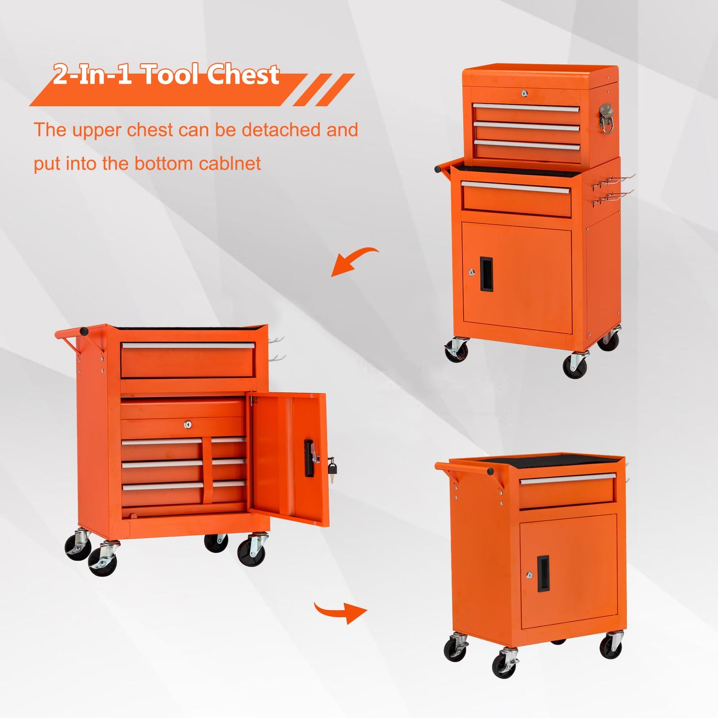 Danrelax 4-Drawers Rolling Tool Chest, Heavy Duty Tool Cart with Wheels, Tool Cabinet, Multi-Functional Tool Storage for Mechanics, Cold-Rolled Steel, Rolling Toolbox and Lockable Tool Box, Orange