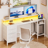 Furologee 61 Inch Desk with Power Outlets and LED Lights, Computer Desk with 4 Removable Drawers, White Office Desk with Long Monitor Stand, Large Gaming Desk with Shelves for Home Office/Bedroom Furologee