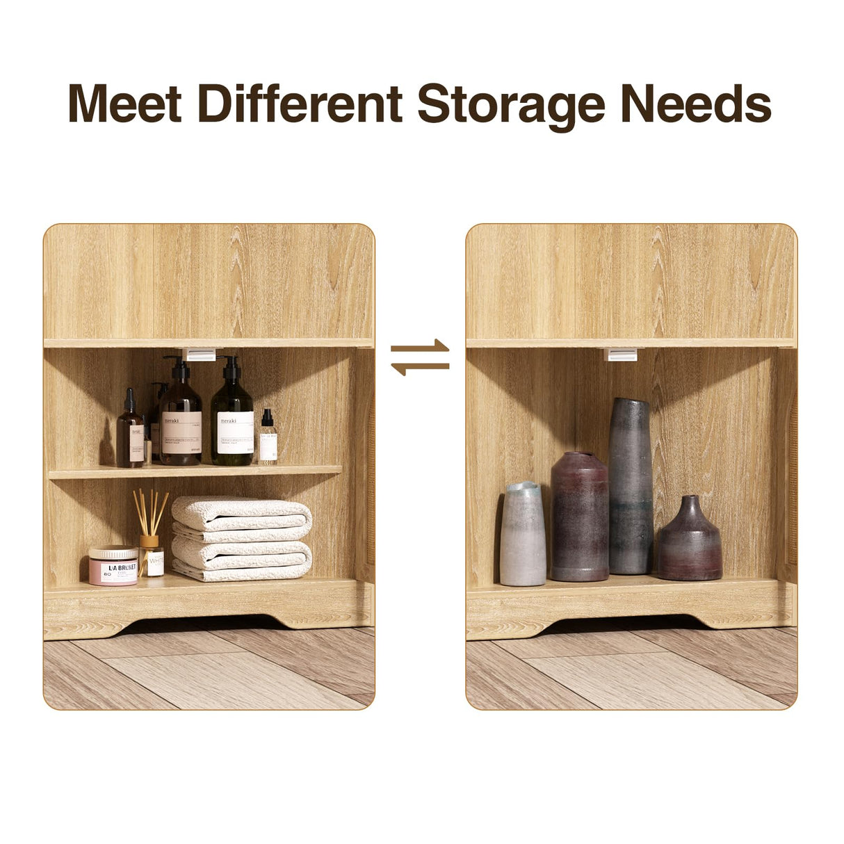 FiveWillowise 67''H Tall Corner Cabinet with Handmade Rattan Door, Rattan Storage Cabinet with Adjustable Shelves, Corner Bookshelf Space Saver for Barthroom, Kitchen, Natural FiveWillowise