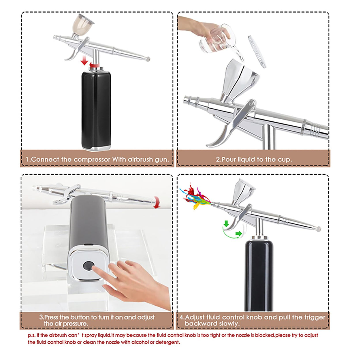 I-BEAUTEE High air Flow Airbrush Kit,Portable Airbrush Compressor, Rechargeable Cordless Airbrush, Mini Air Brush, Handheld Airbrush Gun for Barber, Model Painting, Nail Art, Makeup, Tattoo I-BEAUTEE