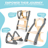 ZYSMALAT Toddler Tower | Kitchen Stool Helper | Montessori Kitchen Step Stool | Toddler Standing Tower | Learning Tower | Adjustable Height | Foldable Tower | Kids Boys Girls | 2025 Design ZYSMALAT