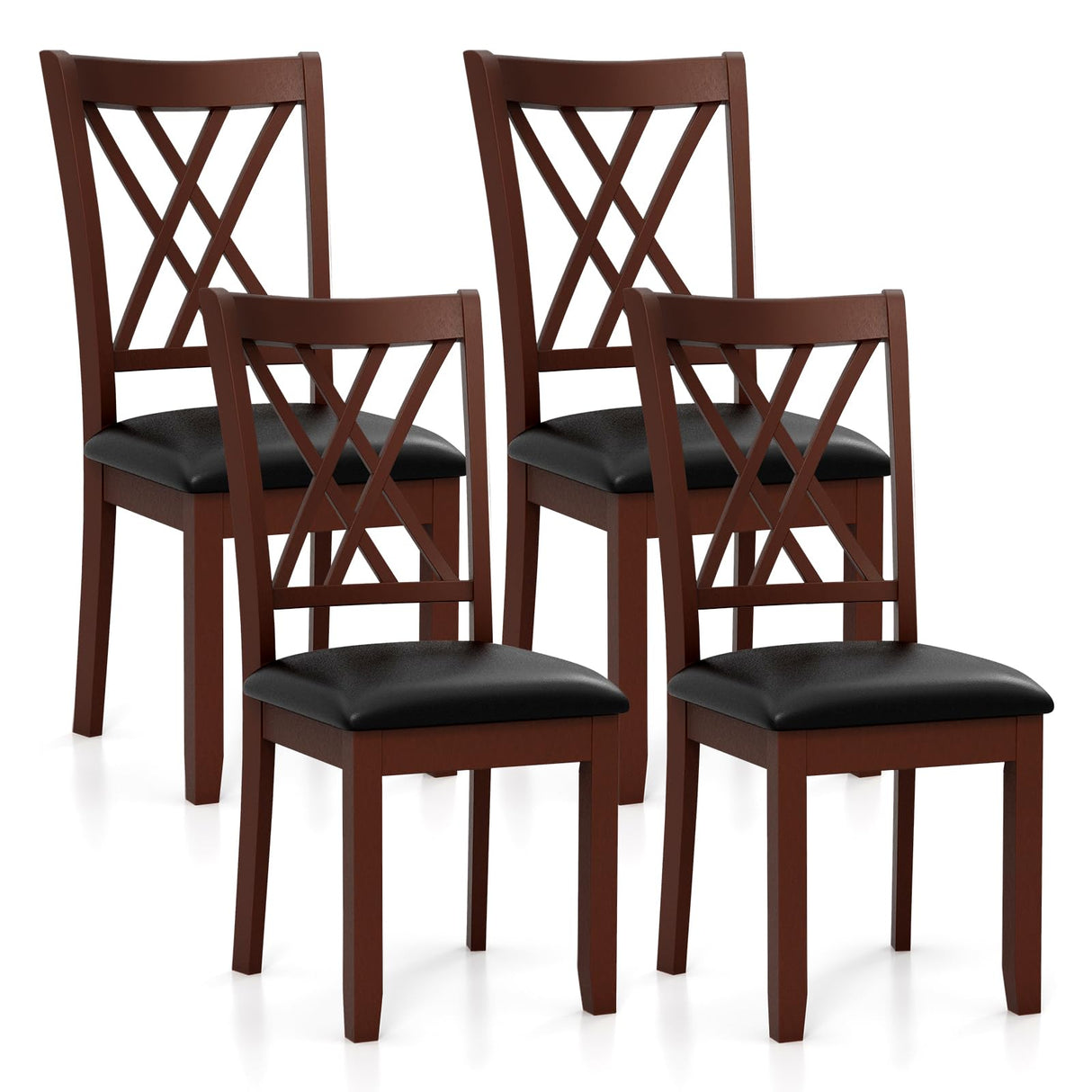 Giantex Wood Dining Chairs Set of 4, Faux Leather Upholstered Kitchen Chairs with Rubber Wood Legs, Padded Seat, Max Load 355 Lbs, Farmhouse Armless Wooden Dining Room Chair Giantex