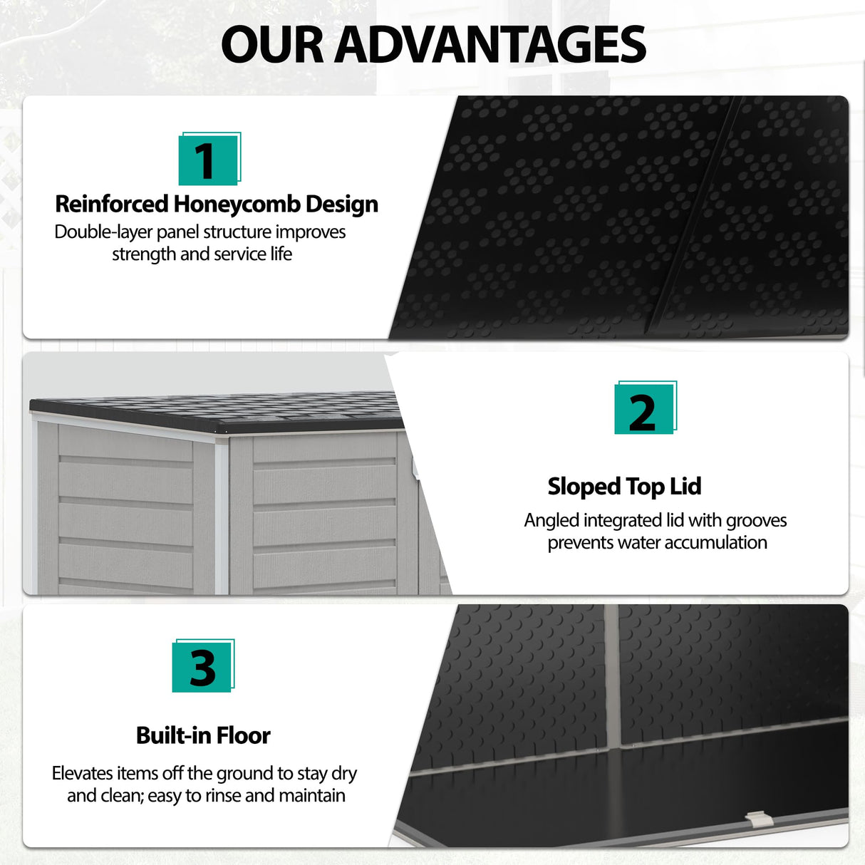 HUGROVE 49.5 Cu ft Storage Shed, 4.6 x 4.1 FT Outdoor Storage Horizontal Resin Shed, Weather Proof Water Proof PP Material, Lockable Door, Outdoor Storage Box for Trash Cans, Patio, Garden (4.6x4.1) HUGROVE