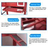 PetsCosset Chicken Coop Wooden Backyard Hen House - Indoor Outdoor for 2-3 Chickens, 2 Story Poultry Cage with Run, Chicken Nesting Box, Pull Out Trays and Anti-Slip Asphalt Ramp PetsCosset