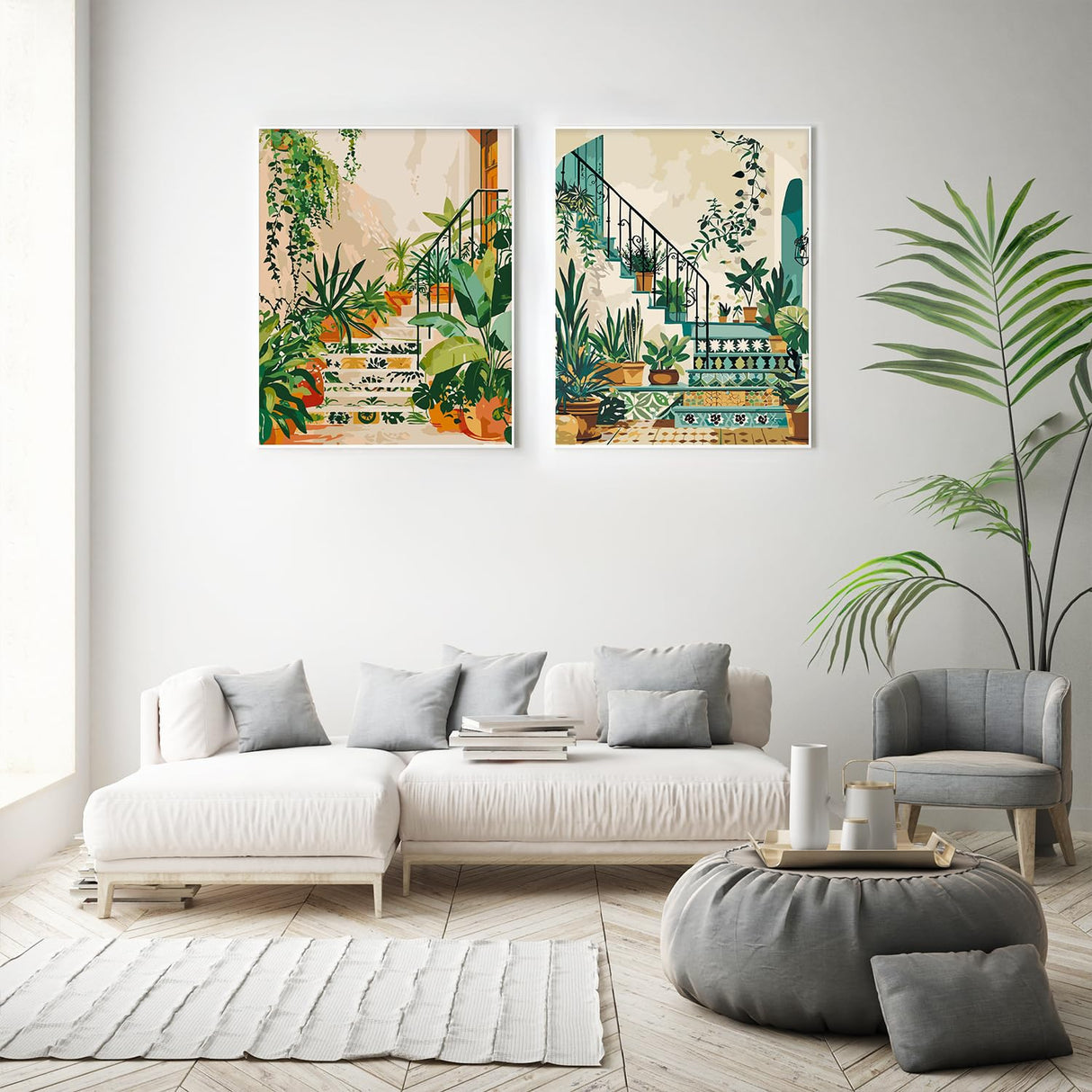 2 Pack Paint by Numbers Kit for Adults Beginner, Boho Green Plant Adult Paint by Number Kits on Canvas, DIY Acrylic Number Painting for Adults for Home Wall Decor Gift 16x20 Inch Possoco