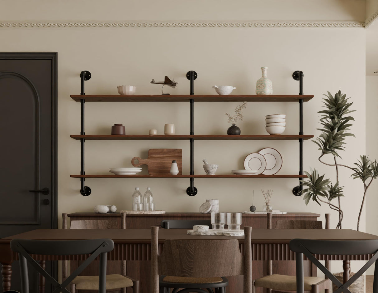 HDDFER Floating Shelves 70 inch Wall Bookshelf Industrial Pipe Shelving Shelves Real Wood Planks Rustic Wall Shelves Hanging Bookshelves Farmhouse Kitchen Bar Shelving HDDFER