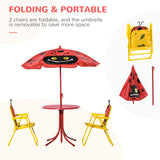 Outsunny Kids Table and Chair Set, Outdoor Folding Garden Furniture, Picnic Table for Patio Backyard, with Removable & Height Adjustable Sun Umbrella, Aged 3-6 Years Old, Red Outsunny
