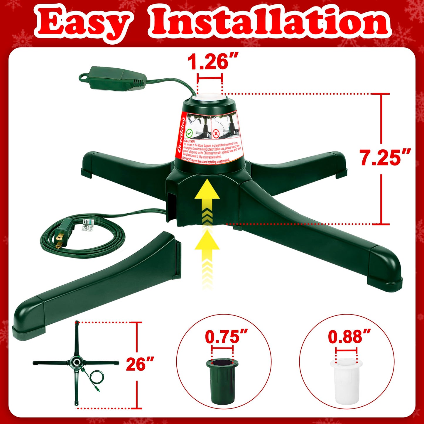 GREATDAY Rotating Christmas Tree Stand,360-Degree rotating christmas tree stand,Up to 7.5ft and 80 pounds Artificial Tree,With 3 settings trunk diameter