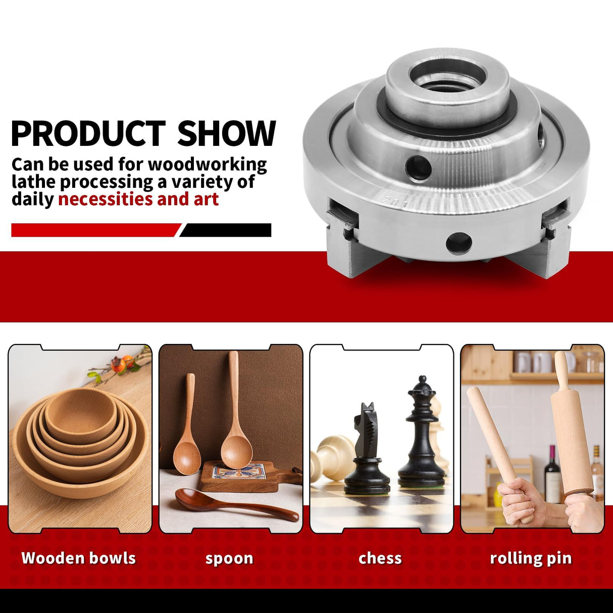 Nakkaa 4 Inch Precision Self Centering Woodturning Lathe Chuck Set 4 Jaw Self Centering Lathe Chuck Thread 1 x 8TPI Nakkaa