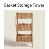 DJHK docor 3 Tier Wicker Basket Stand Storage Tower with Display Rack Standing Shelf Cabinet for Living Room, Bedroom, Kitchen, Bathroom DJHK docor