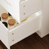 Rovaurx 65" Vanity Desk with Lighted Mirror and Lights, 8 Drawers Makeup Vanity Table with Storage Shelf, Modern Vanity with Mirror, Dressing Table for Bedroom, Adjustable Width, White RSZT109W Rovaurx