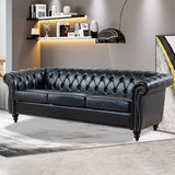 Vaztrlus Chesterfield Sofas for Living Room, Black Rolled Arm 3-Seater Leather 84" Large Couch Deep Button Nailhead Tufted Upholstered Couches for Bedroom, Office Apartment Easy to Assemble Vaztrlus