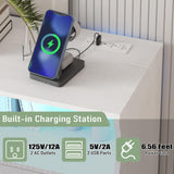 GarveeHome 8 Drawers Wooden Dressers with LED Lights and Power Outlet for Bedroom, Large Modern Wood Dresser for Living Room, Hallway, Wide Chest of Drawers Wood TV Stand Dressers for 55" TV (White) GarveeHome