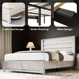 AMERLIFE Farmhouse Full Size Bed Frame with 49" Fluted Headboard, Platform Bed with Natural Wood Grain, No Box Spring Needed/Noise Free, Distressed White AMERLIFE