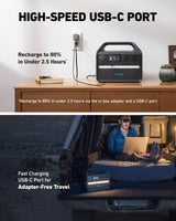 Anker 535 Portable Power Station, 512Wh Solar Generator (Solar Panel Optional) with LiFePO4 Battery Pack, 500W 9-Port Powerhouse, 4 AC Outlets, 60W USB-C PD Output, LED Light for Outdoor Camping, RV Anker