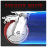 Casters Set of 4 Heavy Duty 6 inch Caster Wheels - ASRINIEY Locking Casters with No Noise Polyurethane on Steel Wheels, Swivel Plate Caster with Brake for Toolbox Workbench, 5000 lbs Total Capacity ASRINIEY