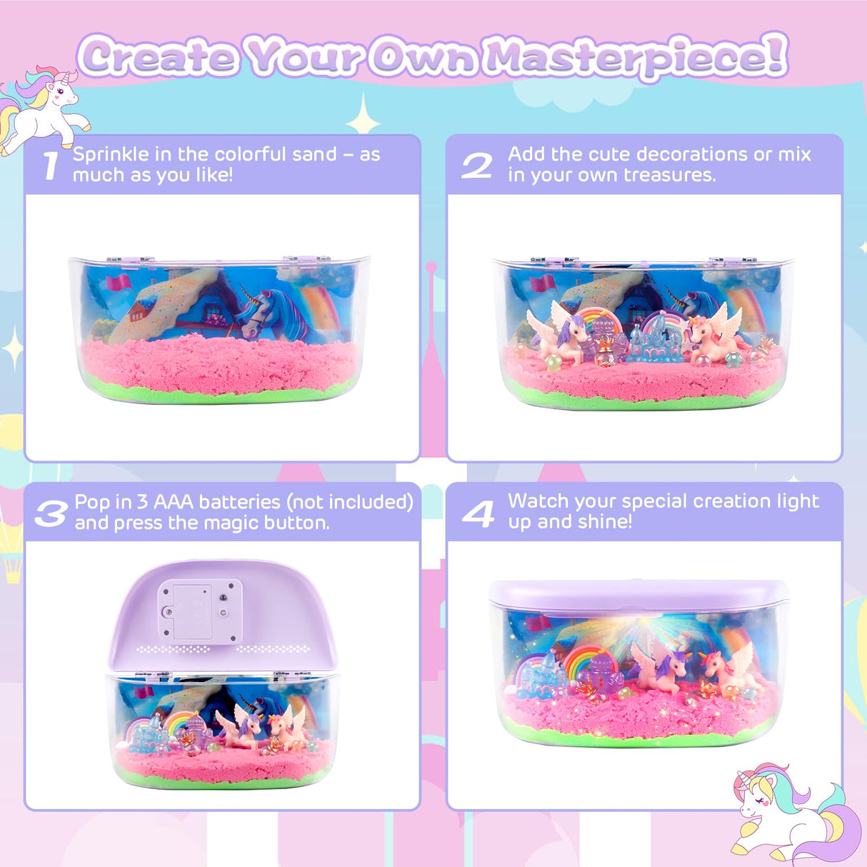 Plunack Unicorn Terrarium Light Up Kit for Girls - Birthday Gifts, Christmas Toy for Girls Age 4-5-6-7-8-11, DIY LED Night Light with Remote - Unicorn Creative Arts & Crafts Kit for 4-12 Year Old Kids Plunack