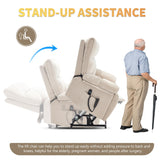 Trustyue Extra Large Dual Motor Power Lift Recliner Chair, Lift Chair with Massage and Heat for Elderly, Lay Flat Recliner, Standing Assistance, Stainless Steel Cup Holders, Chenille Beige Trustyue