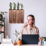 4 Pack Wood Indoor Wall Planter, Modern Wall Decor for Living Room Bedroom, Farmhouse Pocket Wall Vases for Dried Flowers and Faux Greenery Plants - Brown BOTOP