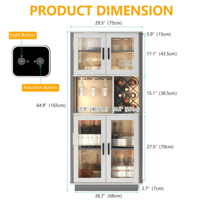 LVSOMT LED Wine Bar Cabinets with Removable Wine Rack, Bar Cabinets for Liquor with Light Motion Sensor, Kitchen Cabinet Storage for Dinning Room, Living Room (Dark Grey + Light Grey) - WoodArtSupply