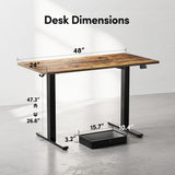 BANTI 48x24 Inches Electric Standing Desk with Drawer, Adjustable Height Sit Stand Desk, Stand Up Home Office Desk, Ergonomic Computer Desk, Rustic Brown BANTI
