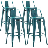 Aklaus Metal Bar Stools Set of 4 Barstools Bar Height Bar Stools with Back Industrial Bar Stool Indoor Outdoor Stools Kitchen Dining Chairs Modern Bar Chairs Distressed Teal Blue 30inch Stools Aklaus