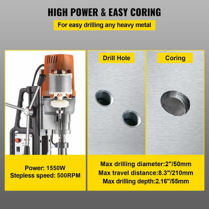 VEVOR 1680W MD50 Magnetic Drill 300 RPM Spindle Speed Electric Magnetic Drilling System with 2 Inch Boring Diameter and 2900 LBS Magnet Force - WoodArtSupply