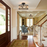 Luupyia Wood Bead Ceiling Light 3Lights, 12.79Inches Vintage Boho Ceiling Light Fixture Small Chandeliers Semi Flush Mount Mid Century Retro Overhead Lighting for Bedroom Foyer Hallway, E26 Luupyia