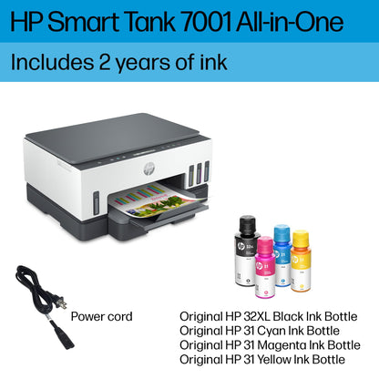 HP Smart -Tank 7001 Wireless All-in-One Cartridge-free Ink -Tank Printer, up to 2 years of ink included, mobile print, scan, copy (28B49A)