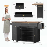 60" Kitchen Island with Power Outlet & Drop Leaf, Kitchen Rolling Island with Spice Rack & Towel Rack, Knife Holder, Kitchen Island Cart with Trash Storage Cabinet, Mobile Island Table for Kitchen ONBRILL