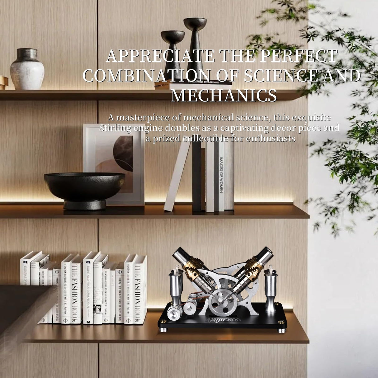 4-Cylinder Hot Air Stirling Engine Model Kit with Generator,Ready-to-Start Full Metal Kit,Stainless Steel Heating Tube & Copper Head,Precision CNC Parts,for Physics Demo & Engineering Collection KAIJIENOO