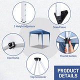 VINGLI 6.5x6.5 Pop Up Canopy Tent, Outdoor Tent Canopy Foldable Portable Canopies for Camping, Patio, Parties, EZ Up Gazebo Canopy with Carry Bag (Blue) VINGLI