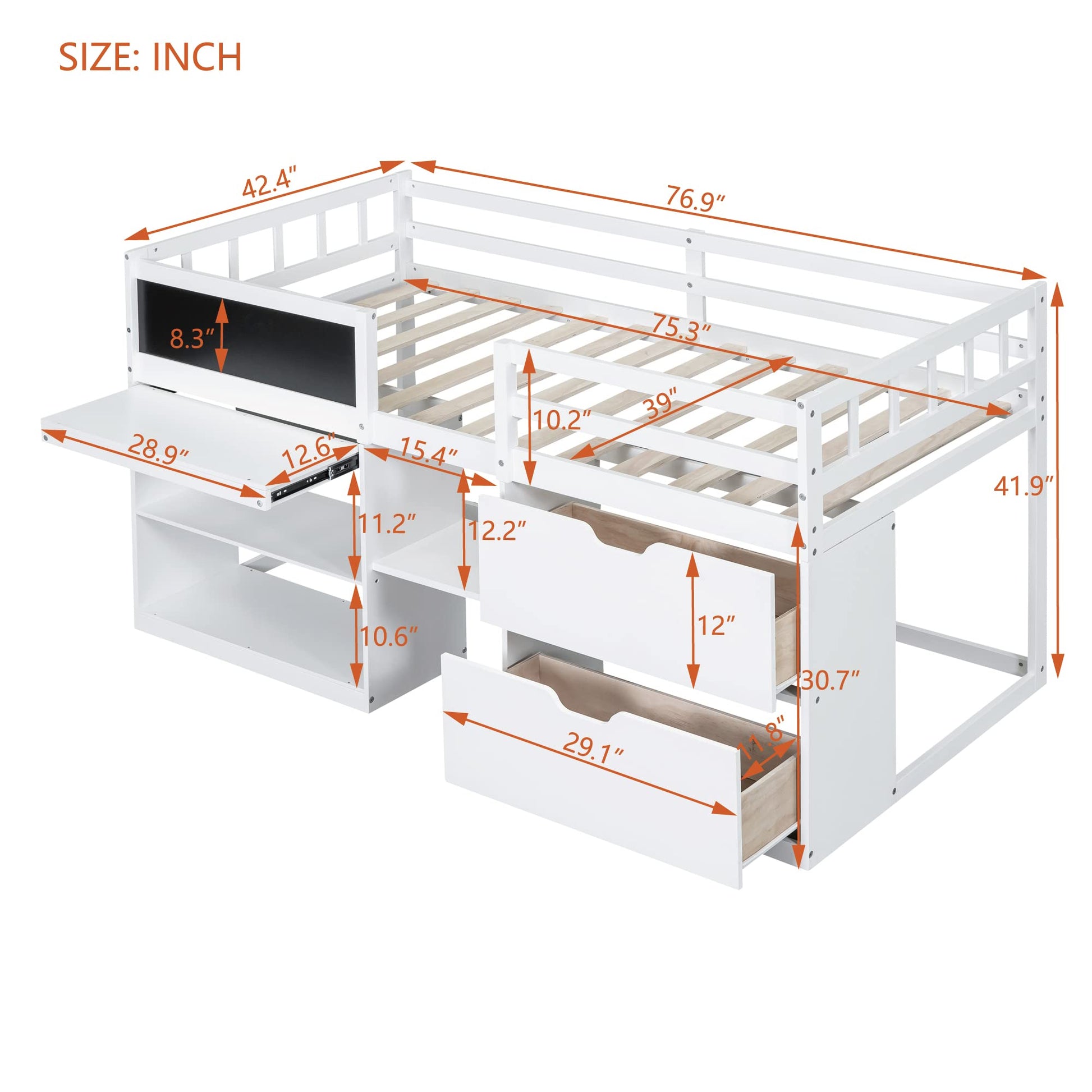 Merax Low Loft Bed Twin with Storage, Solid Wood Bed Frame with Rolling Desk and Drawers, No Box Spring Needed, for Boys & Girls (White) - WoodArtSupply