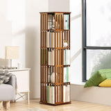 SUZEPER 5 Tier 360° Rotating Bookshelf,Bamboo Bookshelf Floor Standing Storage Rack,Wood Narrow Book Shelf Organizer for Living Room Study Room Office(37x37x149cm(15x15x59inch), Walnut) SUZEPER
