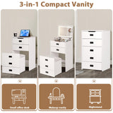 HVCBOSS 3 in 1 Vanity Desk with Flip Top Mirror, Small Make Up Vanity Set with Visible Glass Desktop, Compact Makeup Vanity with 3 Drawers, Cushioned Tool, Dressing Table for Bedroom HVCBOSS