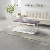 EDWINENE 39.4 Inches White Coffee Table for Living Room, Farmhouse Coffee Table with Storage Shelf EDWINENE