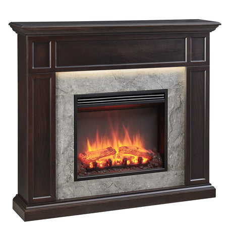 LegendFlame Fireplace Suite Sheraton, 48 Inch Mantel Surround, Espresso Oak with Light Grey Marble Finish, with 23 Inch Electric Fireplace Insert, 750W/1500W, Weekly Timer, Mood Light, Remote Control Legend Flame