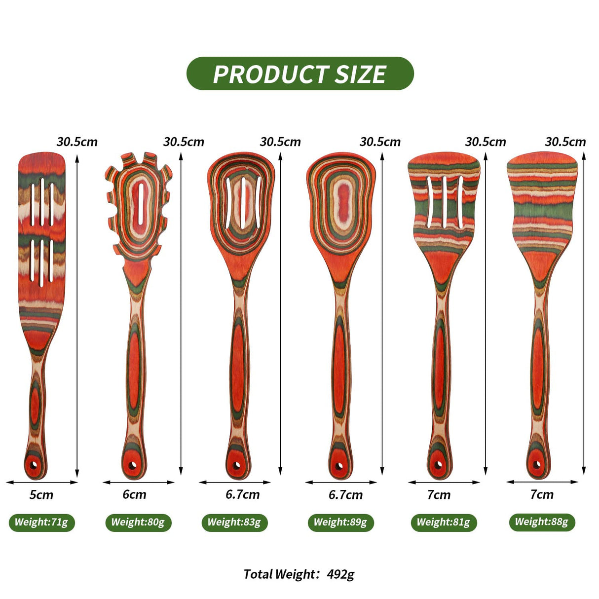 Wooden Spoons for Cooking, WOSPONFAN Kitchen Utensils Set, Pakkawood Kitchen Cooking Utensils Set, Apartment Essentials Wood Serving Spatula spoon, Salad Tongs, Home & kitchen Gift for Women wosponfan