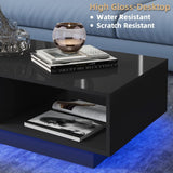 HOMMPA Led Coffee Table for Living Room Grey Black Coffee Table with LED Lights Low Profile Center Table with High Gloss Cocktail Table with Led Lights for Small Place 13" Tall HOMMPA