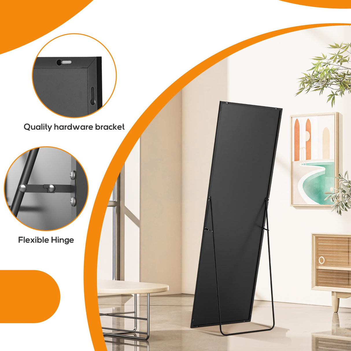 Aidoly Mirror Full Length, Upgraded 16"x59" Body Wall Mirrors with Shatter-Proof Glass, Floor Standing, Hanging or Leaning, Tall Mirror with Stand Aluminum Alloy Frame for Bedroom Cloakroom Aidoly