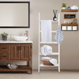 Honest Blanket Ladders for The Living Room, 5-Tier Blanket Holder, Wall-Leaning Blanket Rack, Ladder Shelves, Wooden Quilt Ladder, Farmhouse Decor, White HONEST OUTFITTERS