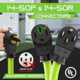 GEARit 50-Amp Extension Cord for RV and EV, 250-Volt, 4-Prong, Compatible with Tesla Model 3 Model Y Model X Model S, NEMA 14-50P to 14-50R 6/3, 8/1 STW AWG Gauge, Charging, Waterproof, 75 ft, Green GearIT