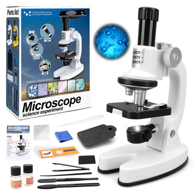 deAO Kids Microscope Kit 100X-1200X Magnification, Science Kits with LED Light, Portable Educational Toy for Ages 8-12, Beginner Science Experiment Tools