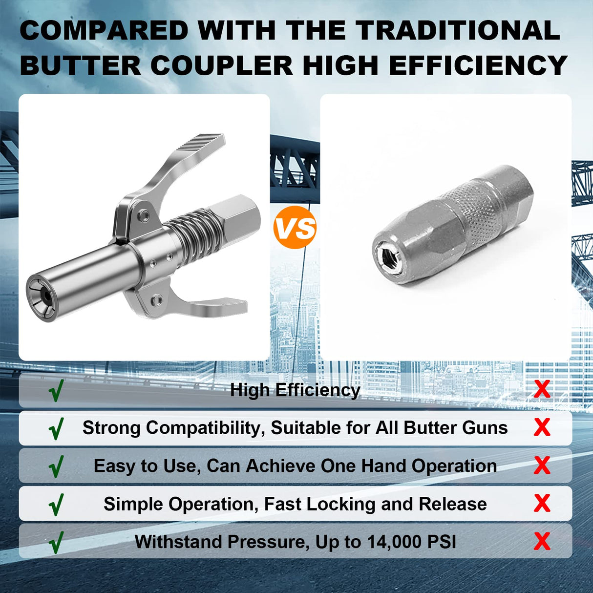 AKEOIL Grease Gun Coupler, Grease Joint Fittings, 12000PSI High Pressure Grease Nozzle Fittings, Compatible With All 1/8" NPT Grease Guns, For greasing all machinery and equipment filling Akeoil