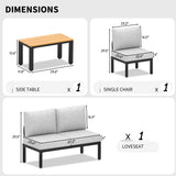 PIZZELLO Patio Furniture Sets Metal Frame All Weather Outdoor Sectional Patio Sofa Convertible Patio Seating Sofas with 6" Cushions and Faux Wood Coffee Table(Beige) PIZZELLO