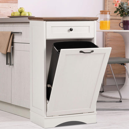 AHB 13 Gallon Tilt Out Trash Cabinet Free Standing Kitchen Trash Cabinet Recycling Hideaway Garbage Can Holder with Drawer for Kitchen Living Room, White