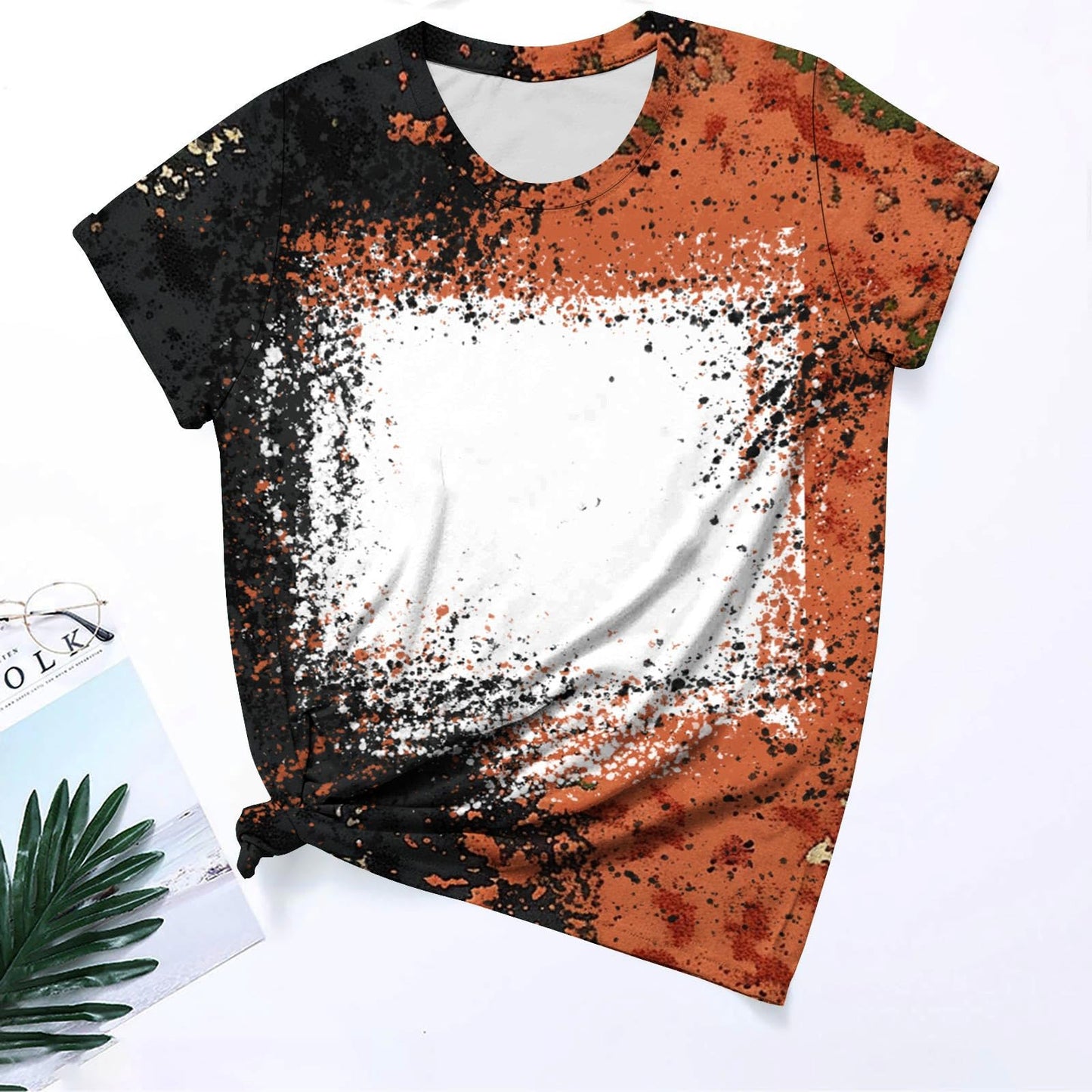 Ceboyel Womens Bleached Sublimation Blanks Shirts Leopard Graphic Tees Tops Short Sleeve Polyester Tshirts Cute Items Clothes Womens Activewear Tops Orange X2X