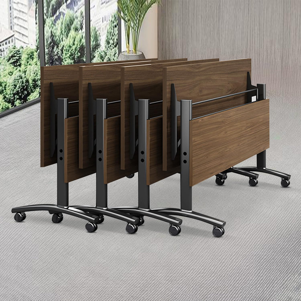 5.3FT Folding Conference Table with Lockable Wheels-Mobile Conference Room Table Foldable Meeting Table for Office Home Classroom Seminar Rooms-Durable,Space-Saving Design,Seats 2-10 People (6PACK) ZanyCajole