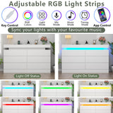 Gyfimoie 6 Drawer Dresser with Power Outlet, White Dresser with LED Light, Modern Chest of Drawers for Closet, Double Wide Drawer Organizer Cabinet for Bedroom, Living Room, Entryway, Hallway (White) Gyfimoie