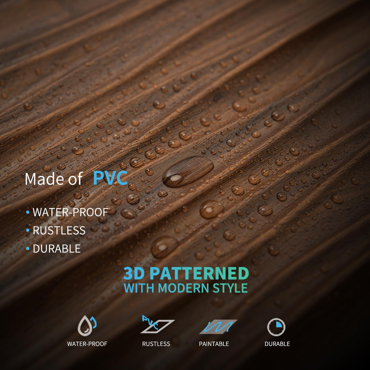 Art3d Walnut Large PVC 3D Wall Panels for Interior Wall Décor, Drop Ceiling Tile 2x4, 3D Textured Wavy Wall Panels Decorative, Pack of 6 Tiles(47.2"×23.6") Art3d